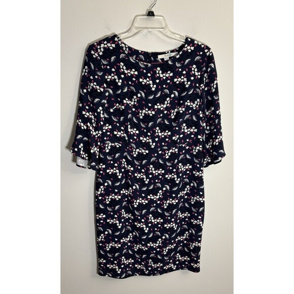 BODEN Delia Sheath Dress Women 6 Petite Navy Floral Bell 1/2 Sleeve Knee Career - Picture 2 of 14
